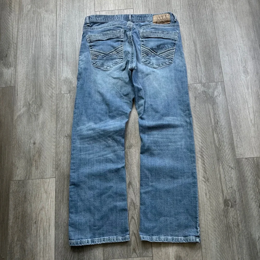 Y2K Axel Relaxed Bootcut Jeans Mens 34x32 Blue Embroidered Pockets